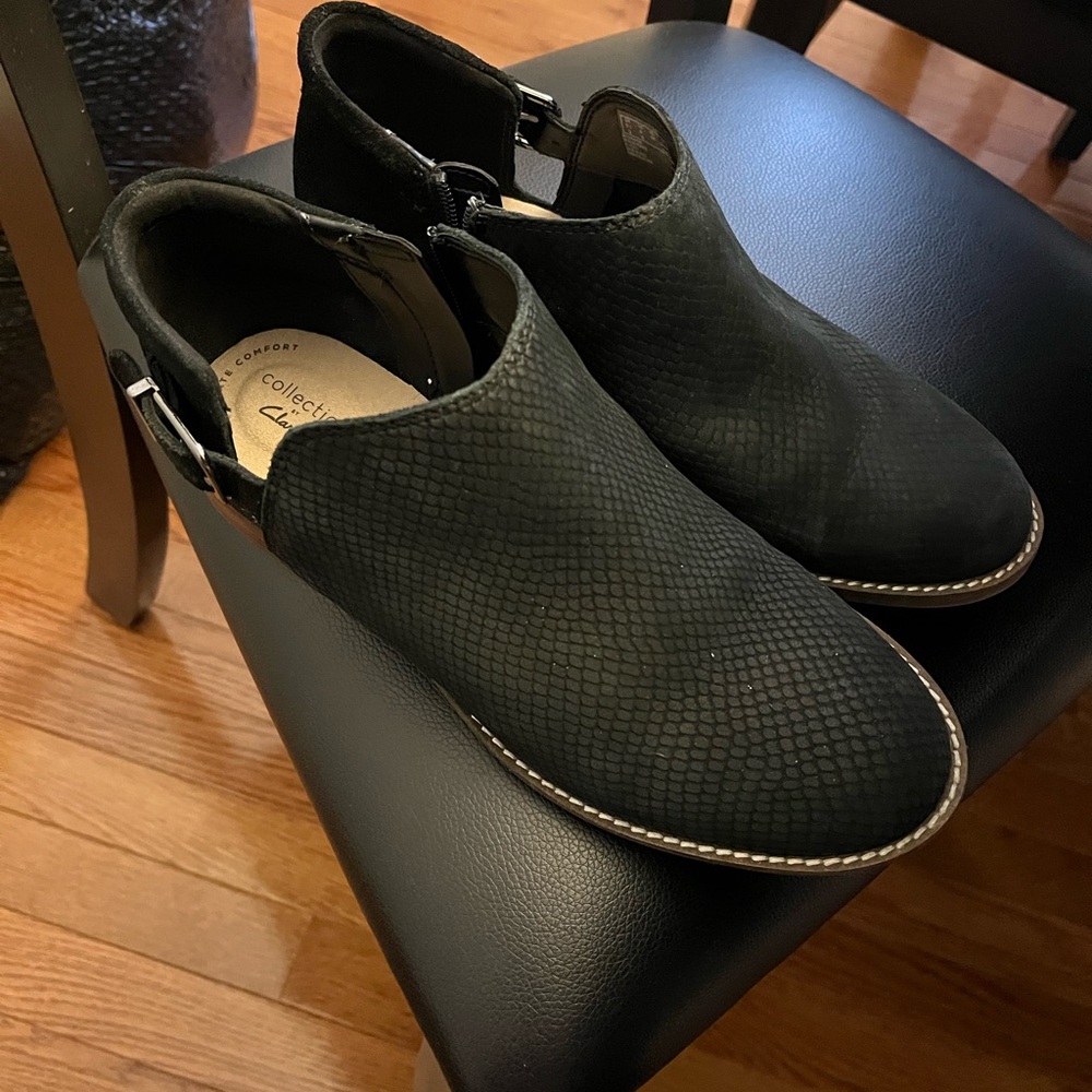 Clarks Black Textured Ankle Booties